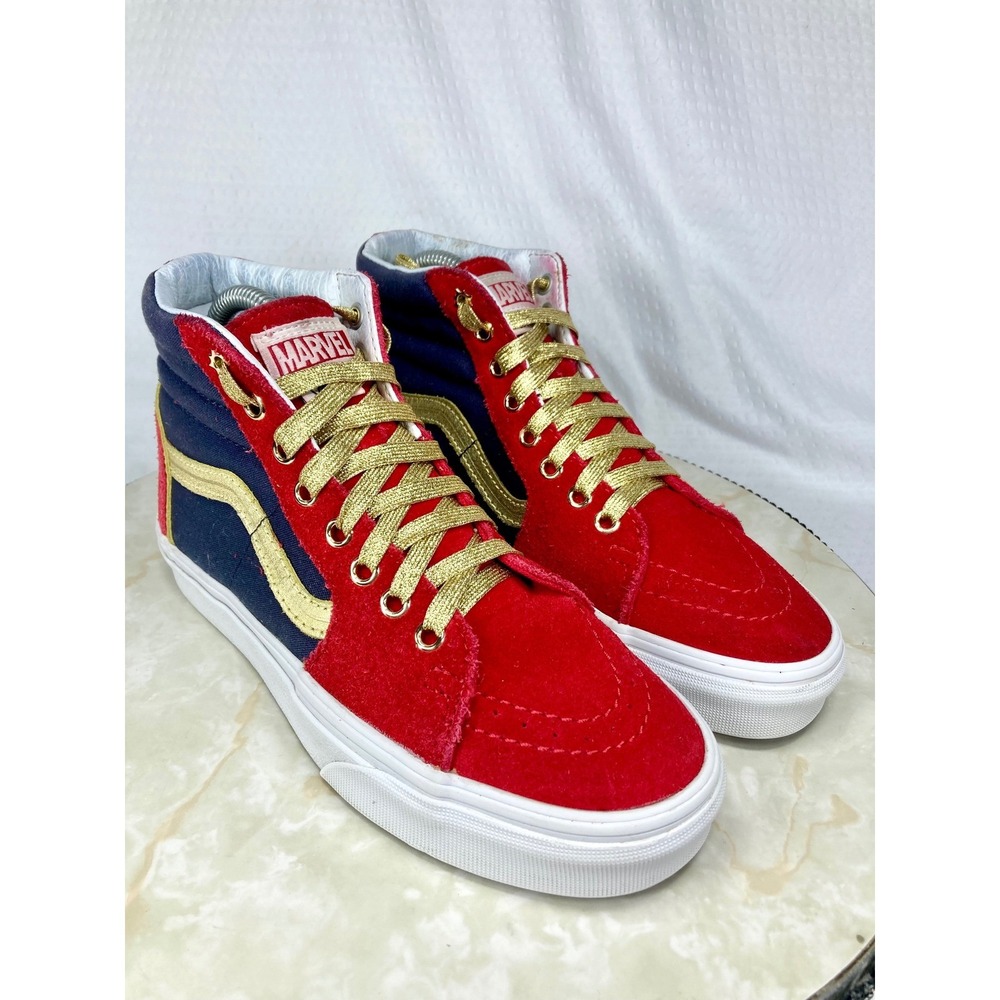 Vans Marvel Captain Marvel Sk8-Hi Shoes Women 6.5 Red Navy Hi Top Retro Sneakers